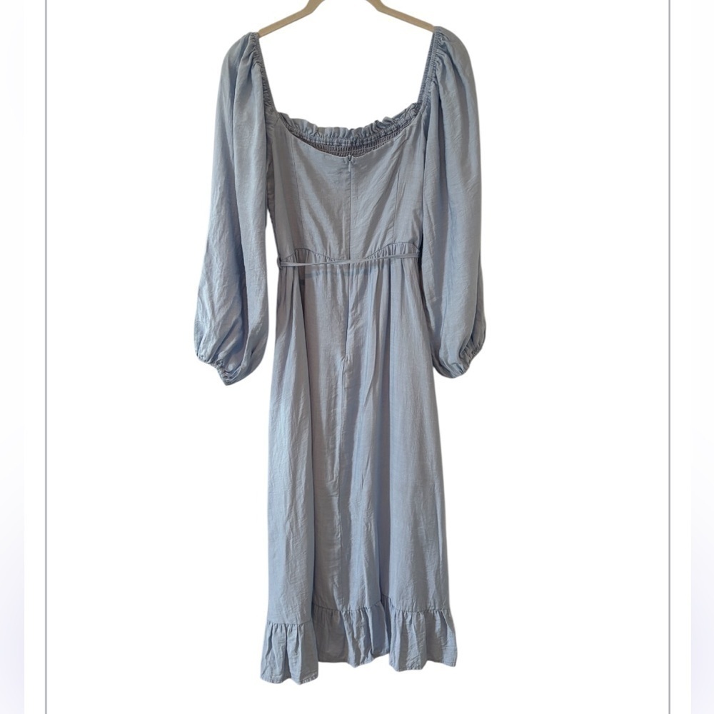 Anna Kaci Blue Shirred Bishop Sleeve Cottagecore Milkmaid MIDI Dress M - Picture 1 of 15